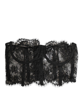 Dolce & Gabbana Schwarzes Bustier aus floraler Spitze Bralette Top Unterwäsche
