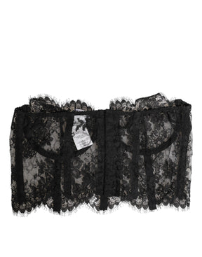 Dolce & Gabbana Schwarzes Bustier aus floraler Spitze Bralette Top Unterwäsche