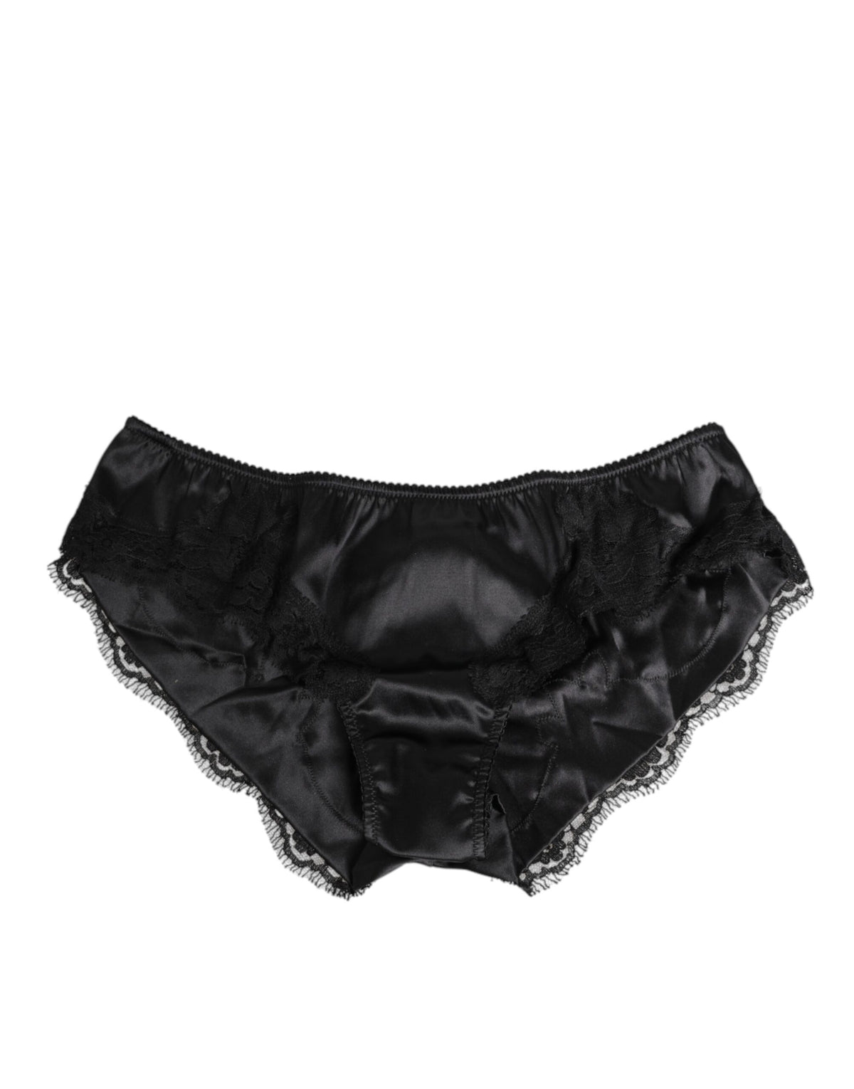 Dolce & Gabbana Schwarzer Seidensatin Spitzenbesatz Panty Unterwäsche