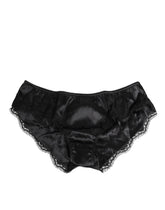 Dolce & Gabbana Schwarzer Seidensatin Spitzenbesatz Panty Unterwäsche