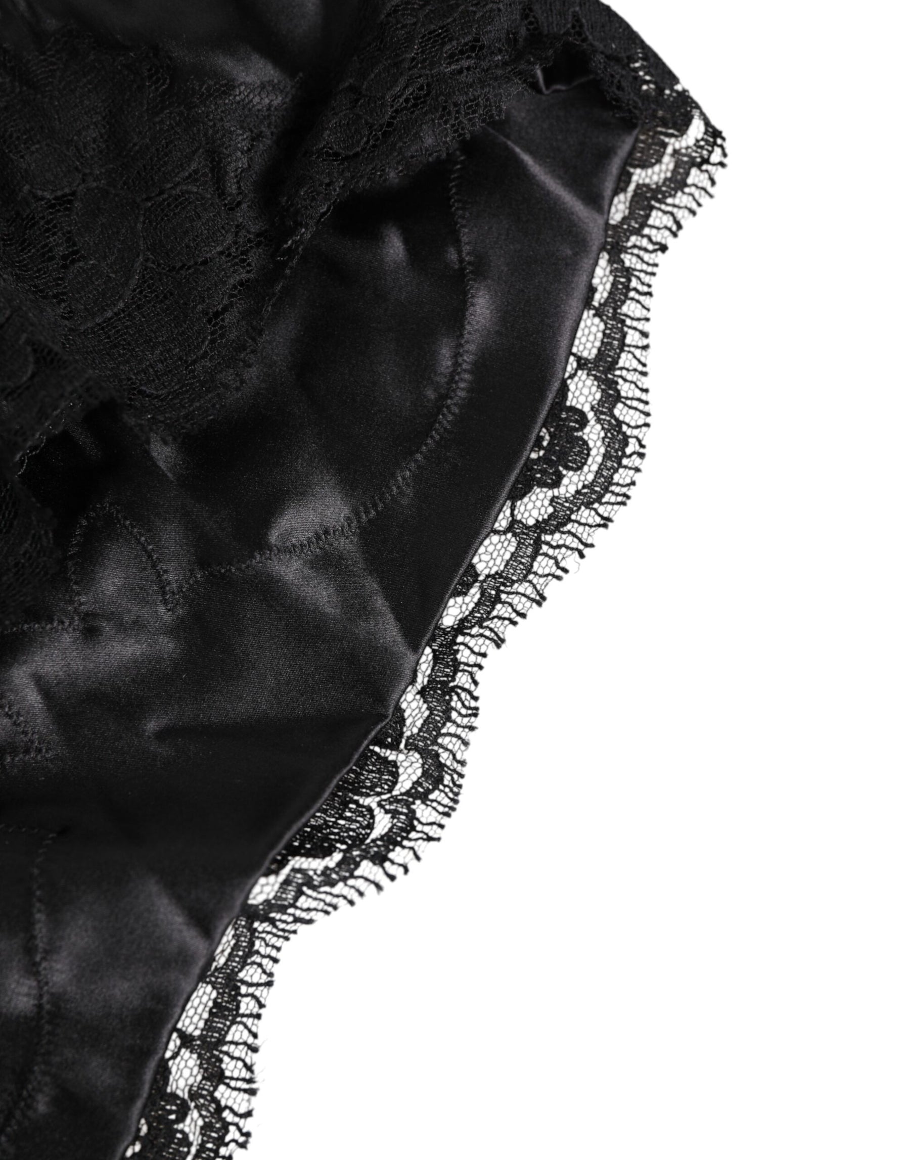 Dolce & Gabbana Schwarzer Seidensatin Spitzenbesatz Panty Unterwäsche