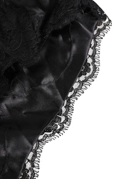 Dolce & Gabbana Schwarzer Seidensatin Spitzenbesatz Panty Unterwäsche