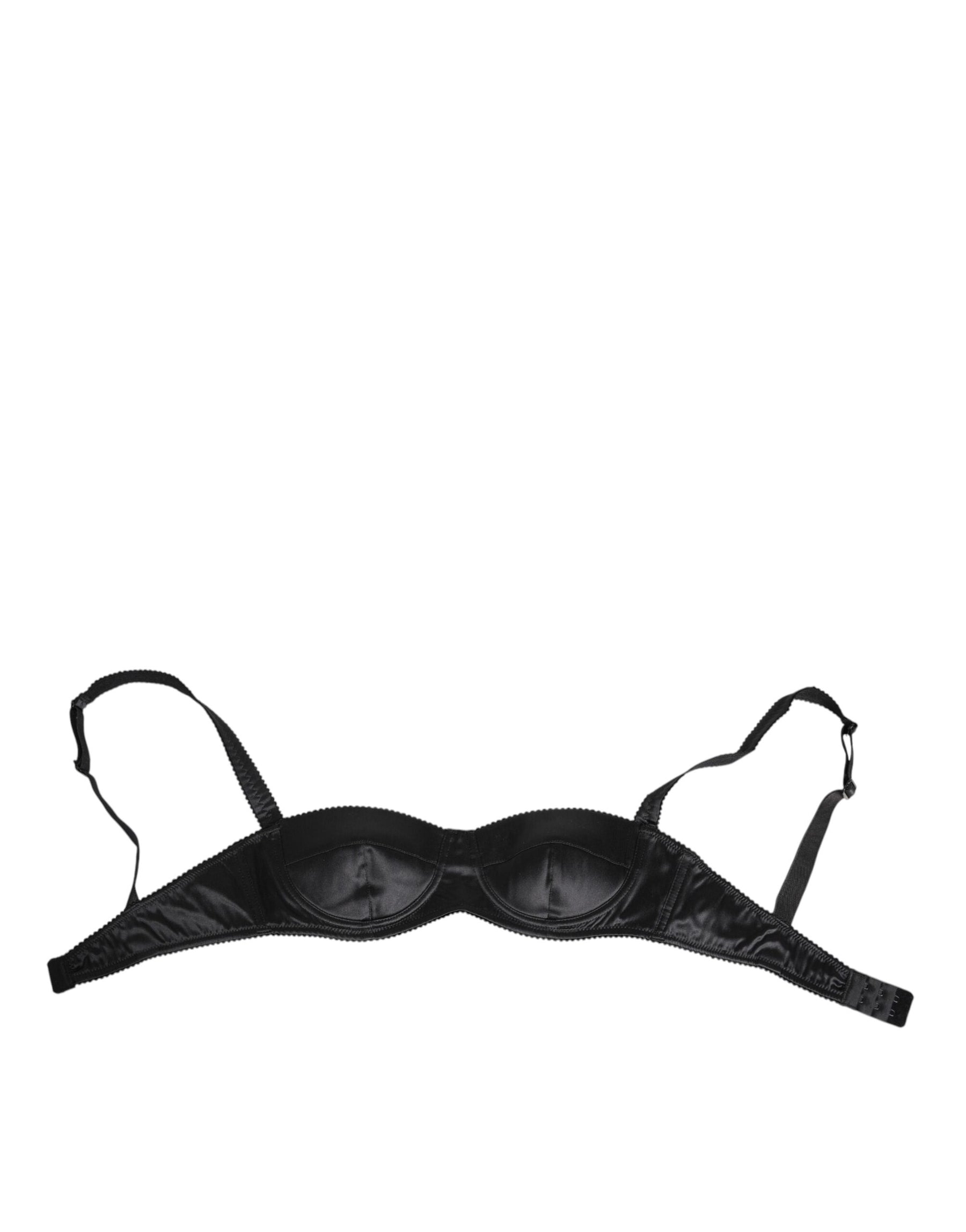 Dolce & Gabbana Schwarzer Seidensatin Kabelloser Dessous-BH Unterwäsche