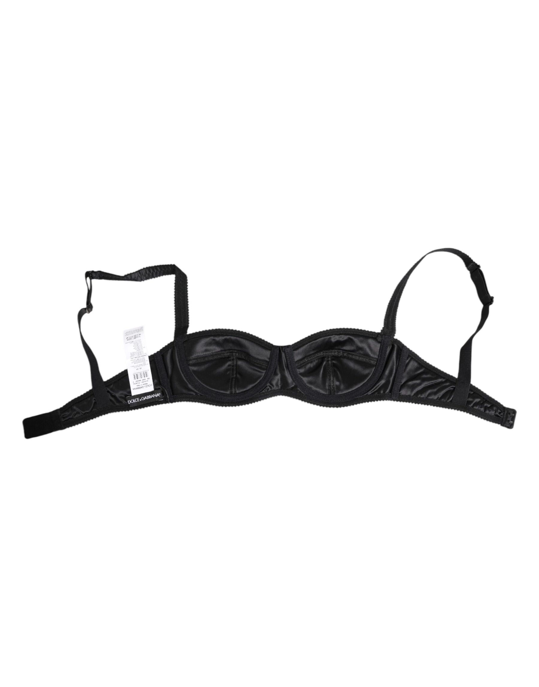 Dolce & Gabbana Schwarzer Seidensatin Kabelloser Dessous-BH Unterwäsche