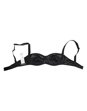 Dolce & Gabbana Schwarzer Seidensatin Kabelloser Dessous-BH Unterwäsche