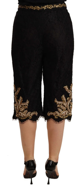 Dolce & Gabbana Schwarze Spitze Gold Barock SPECIAL PIECE Shorts
