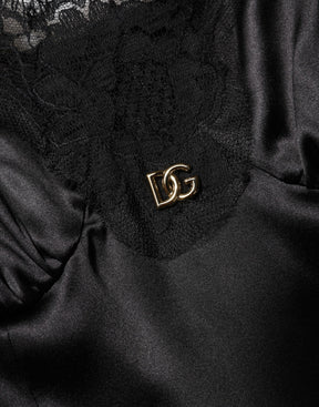 Dolce & Gabbana Schwarzes ärmelloses Minikleid mit Spitzenbesatz aus einer Seidenmischung