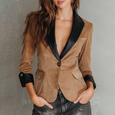 Chic Long Sleeve Color Block Blazer - Herbstserwachen mit Stil & Komfort