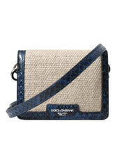 Dolce & Gabbana Beige Raffia Blau Leder Trim Mini Umhängetasche Crossbody Bag