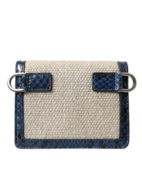 Dolce & Gabbana Beige Raffia Blau Leder Trim Mini Umhängetasche Crossbody Bag