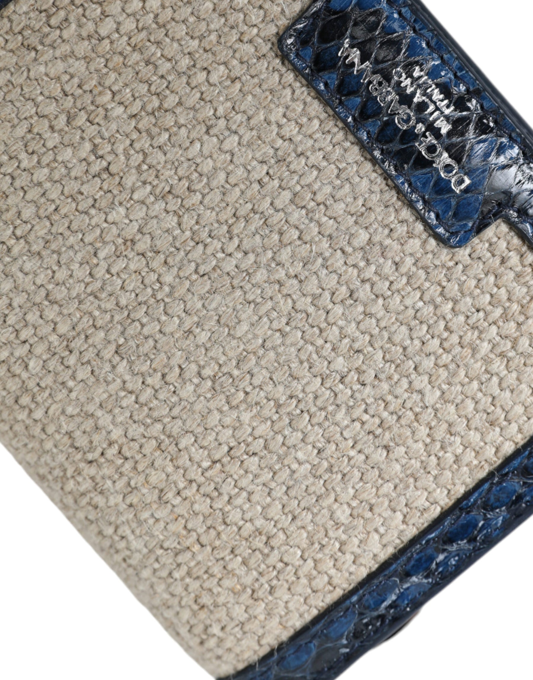 Dolce & Gabbana Beige Raffia Blau Leder Trim Mini Umhängetasche Crossbody Bag