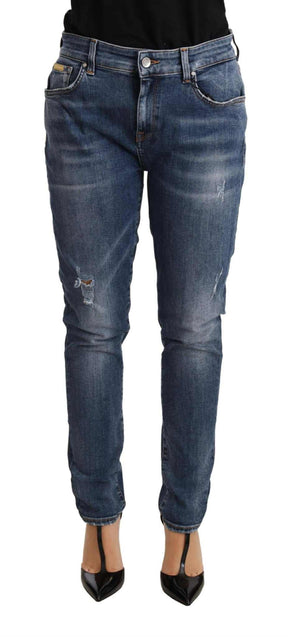 Dolce & Gabbana Blaue Distressed Slim Fit Denim-Hose Jeans
