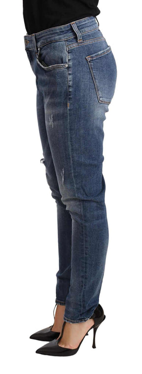 Dolce & Gabbana Blaue Distressed Slim Fit Denim-Hose Jeans