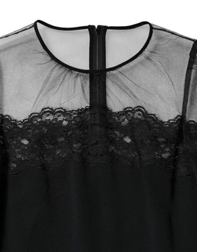 Dolce & Gabbana Schwarzes Spitzenbesetztes Nylon Tüll EtuikleidMidi Dress