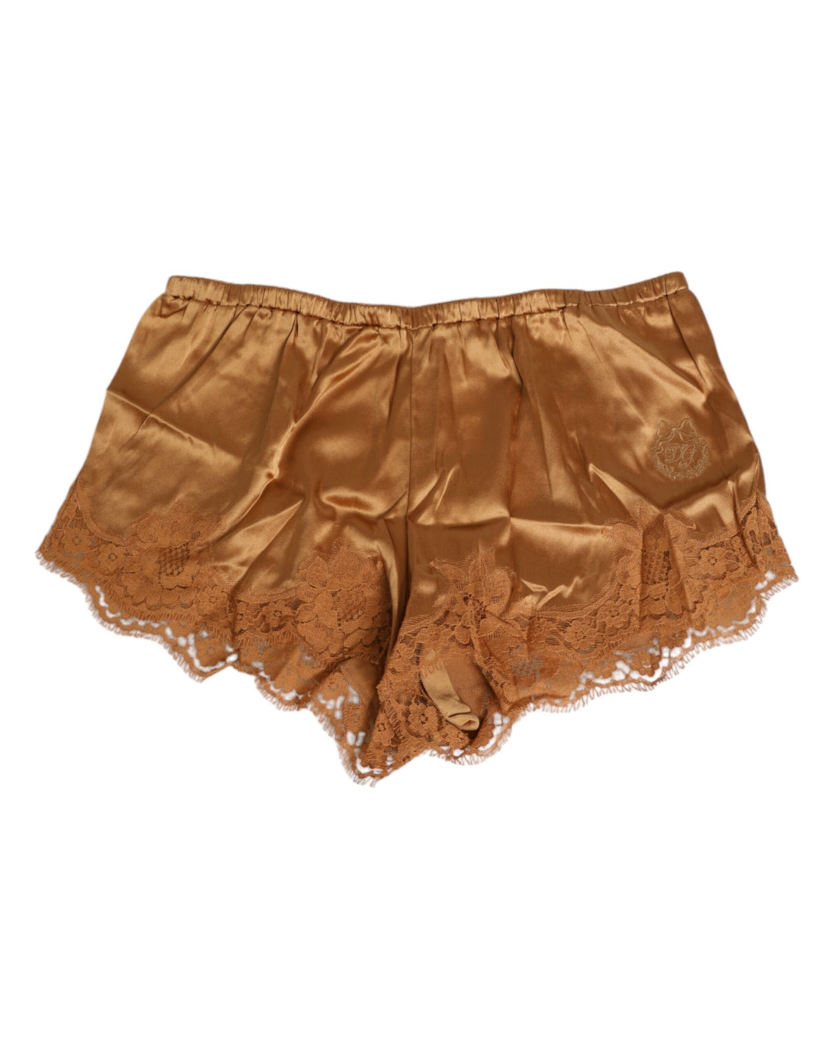 Dolce & Gabbana Braune Seiden Satin Floral Spitze Shorts Unterwäsche