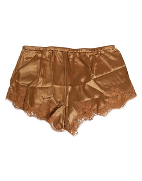 Dolce & Gabbana Braune Seiden Satin Floral Spitze Shorts Unterwäsche