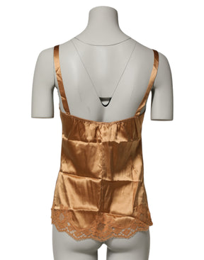 Dolce & Gabbana Braun Floral Spitze Seide Satin Tank Dessous Unterwäsche