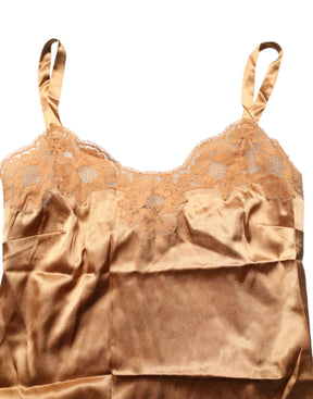 Dolce & Gabbana Braun Floral Spitze Seide Satin Tank Dessous Unterwäsche