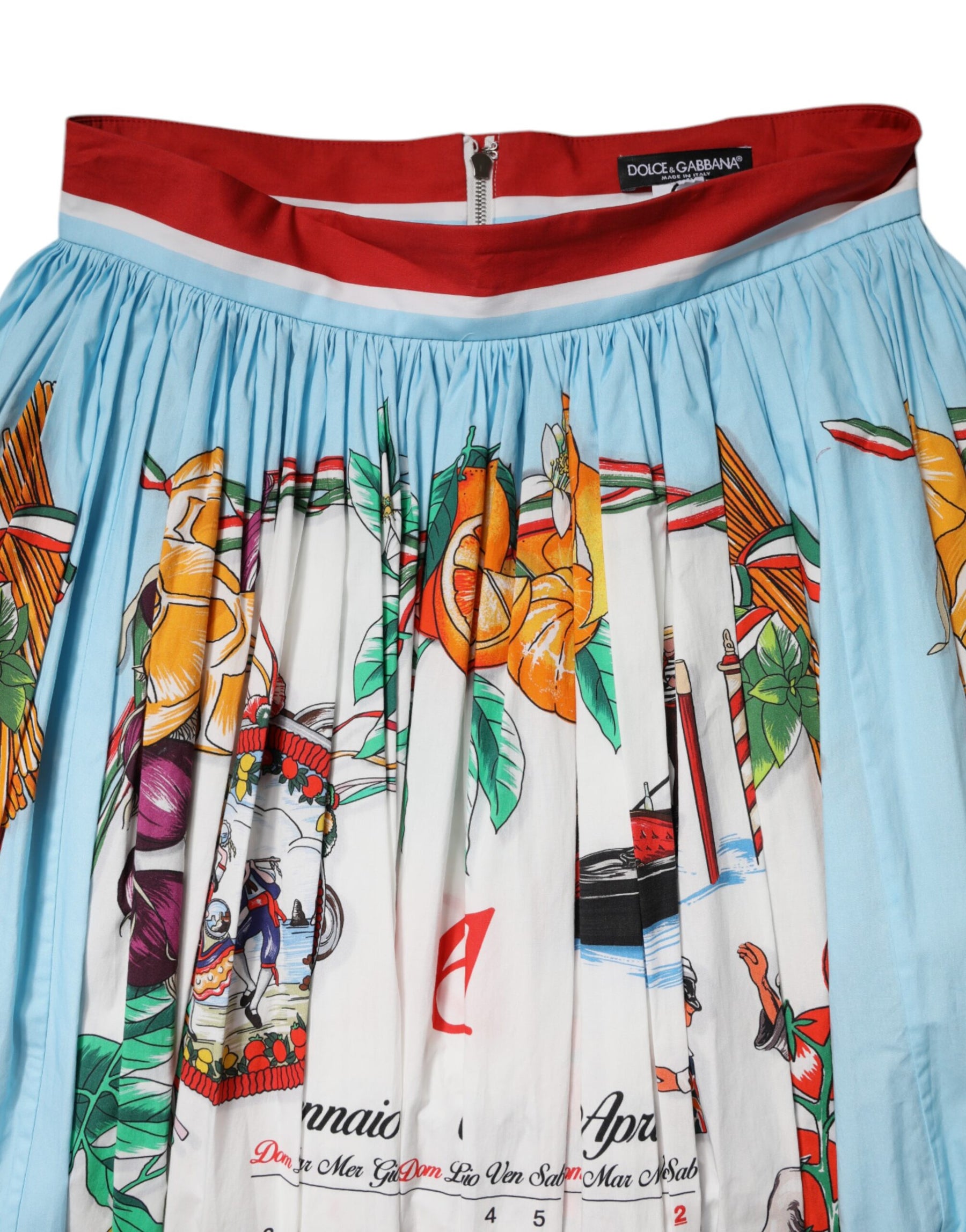 Dolce & Gabbana Weißer Maxirock mit Kalenderdruck aus Baumwolle mit Raffungen