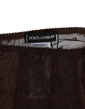 Dolce & Gabbana Braune Nylon Logo Spitze Leggings Hose Unterwäsche