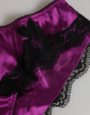 Dolce & Gabbana Lila Seide Satin Floral Spitze Panty Brief Unterwäsche
