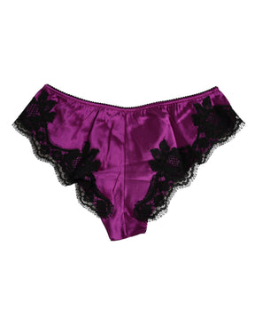 Dolce & Gabbana Lila Seide Satin Floral Spitze Panty Brief Unterwäsche