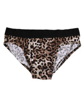 Dolce & Gabbana Brown Cotton Leopard Logo Midi Slip Unterwäsche
