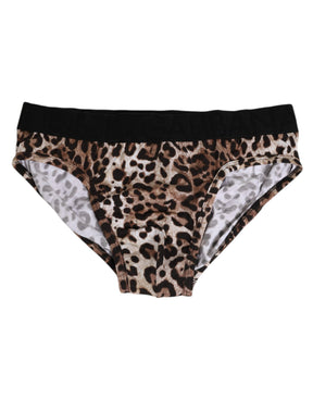 Dolce & Gabbana Brown Cotton Leopard Logo Midi Slip Unterwäsche