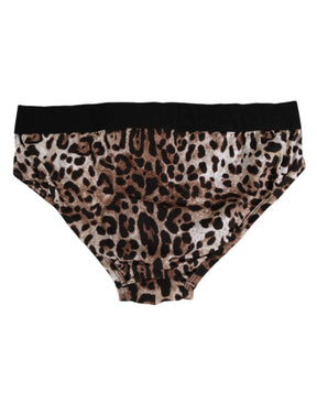 Dolce & Gabbana Brown Cotton Leopard Logo Midi Slip Unterwäsche
