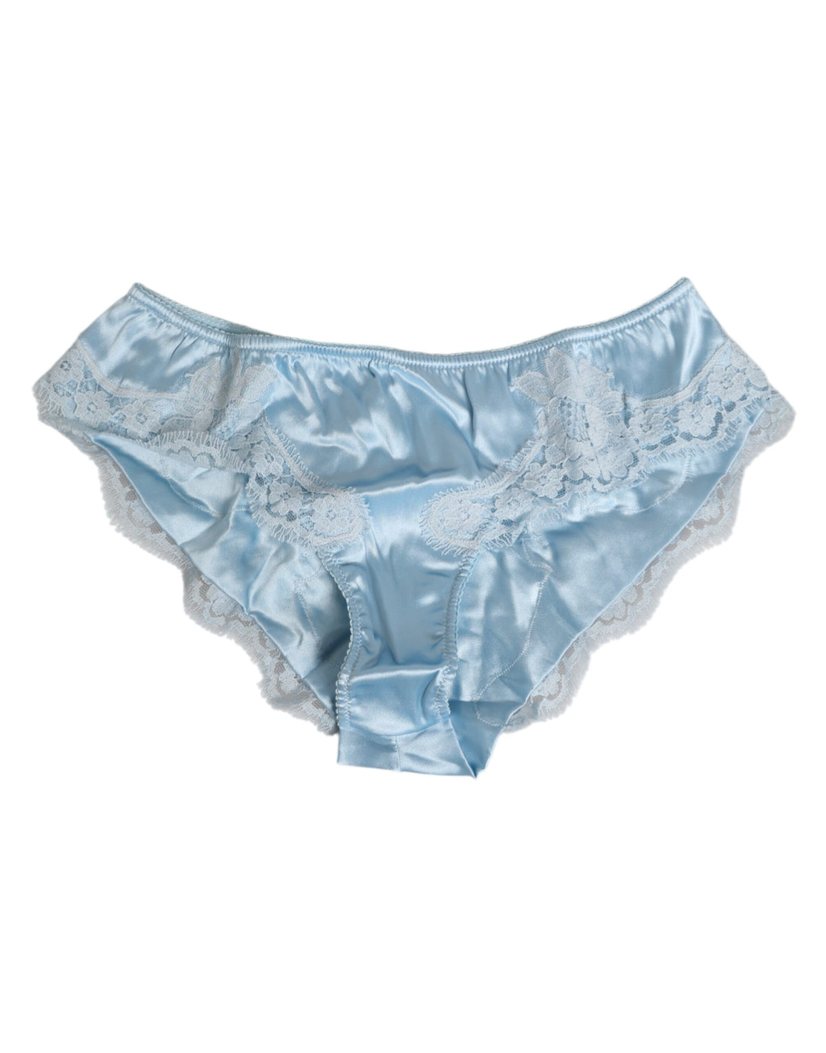Dolce & Gabbana Himmelblaue Seidensatin Spitze Panty Slip Unterwäsche