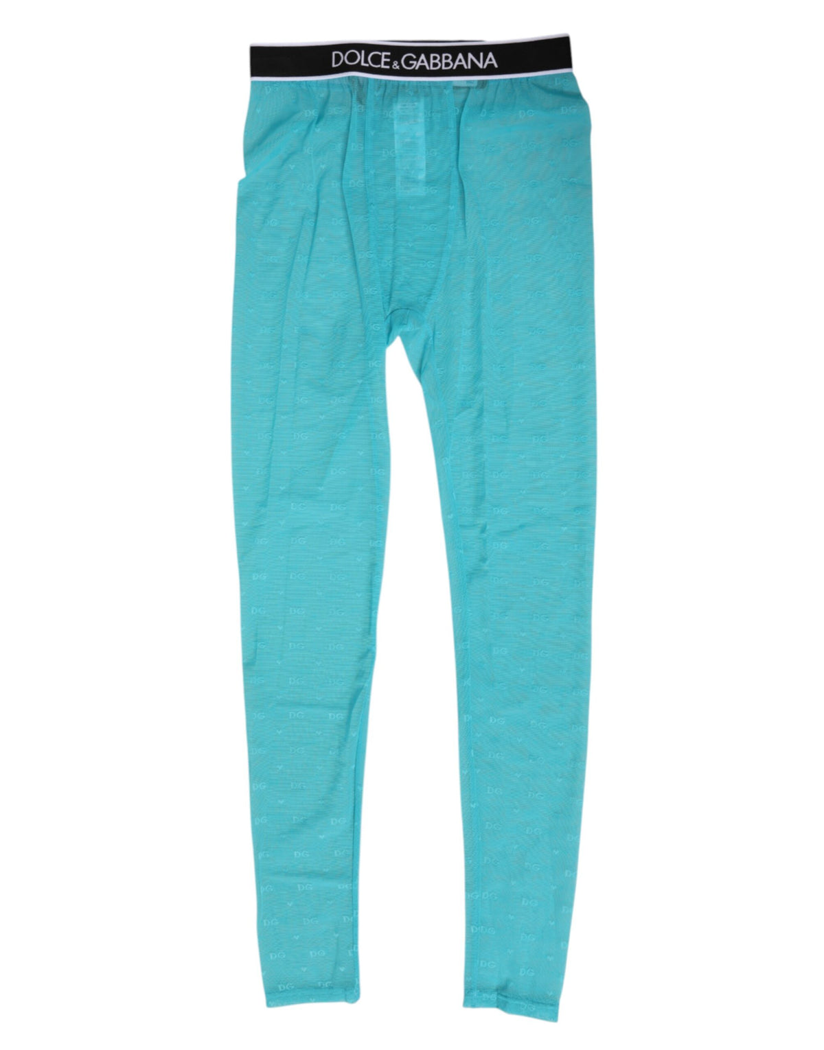 Dolce & Gabbana Hellblaue Nylon Logo Spitze Leggings Hose Unterwäsche