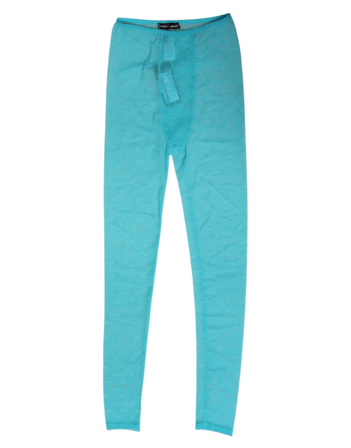 Dolce & Gabbana Hellblaue Nylon Logo Spitze Leggings Hose Unterwäsche
