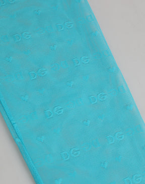 Dolce & Gabbana Hellblaue Nylon Logo Spitze Leggings Hose Unterwäsche