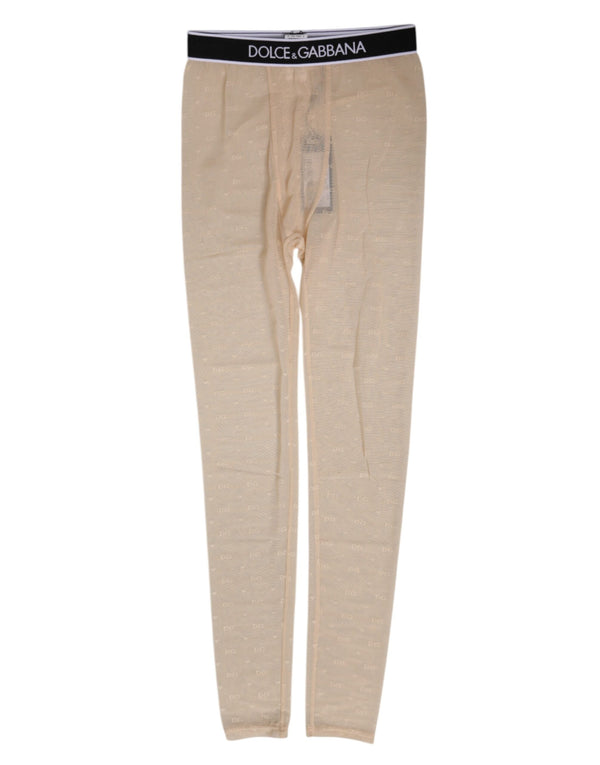 Dolce & Gabbana Beige Nylon Logo Spitze Leggings Hose Unterwäsche