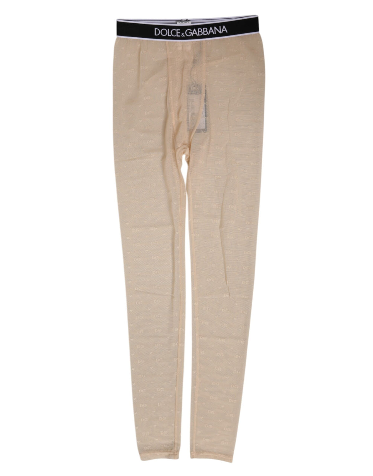 Dolce & Gabbana Beige Nylon Logo Spitze Leggings Hose Unterwäsche