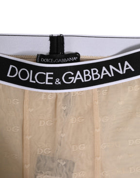 Dolce & Gabbana Beige Nylon Logo Spitze Leggings Hose Unterwäsche