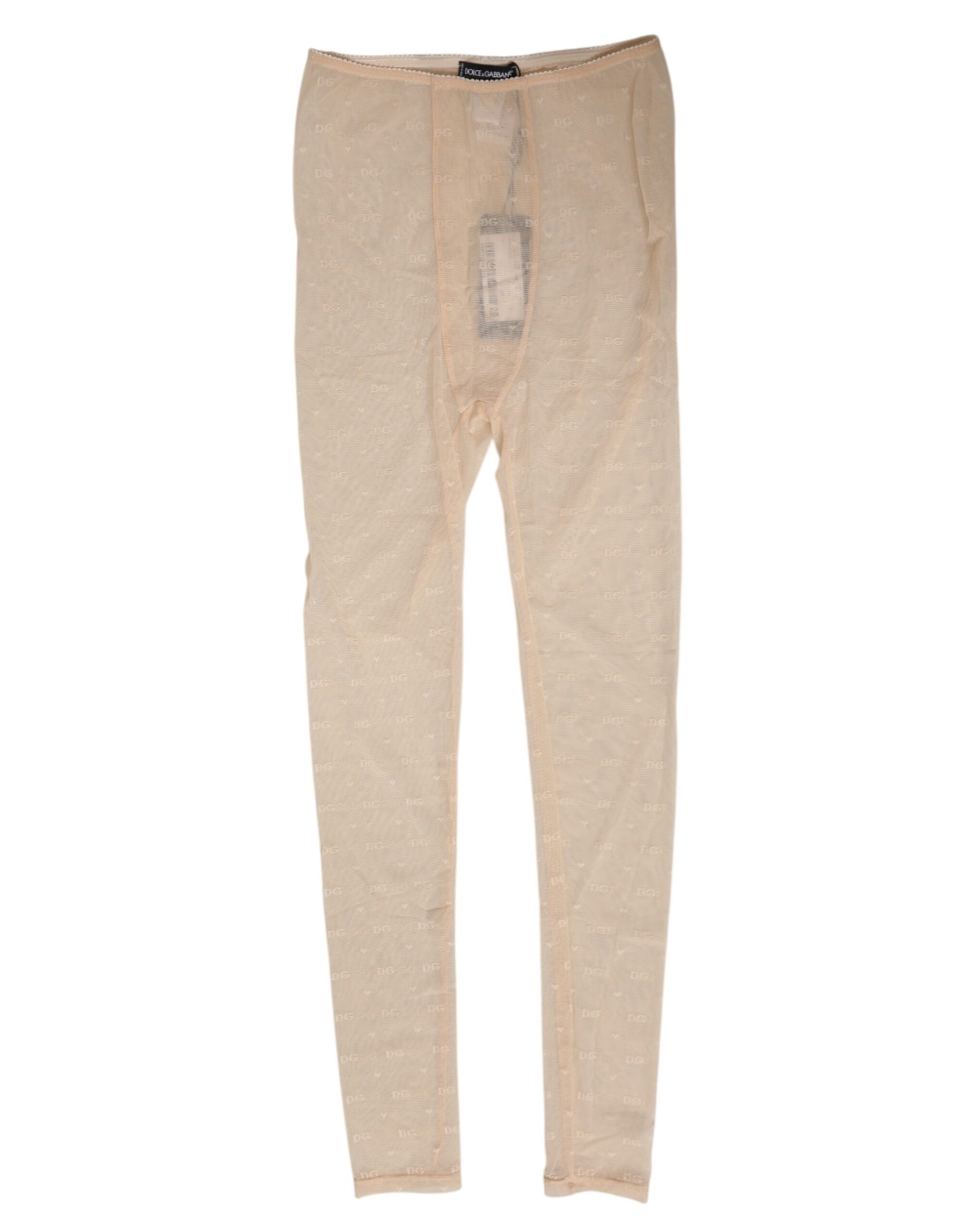 Dolce & Gabbana Beige Nylon Stretch Logo Lace Leggings Unterwäsche