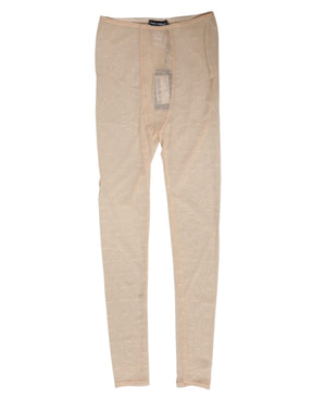 Dolce & Gabbana Beige Nylon Stretch Logo Lace Leggings Unterwäsche