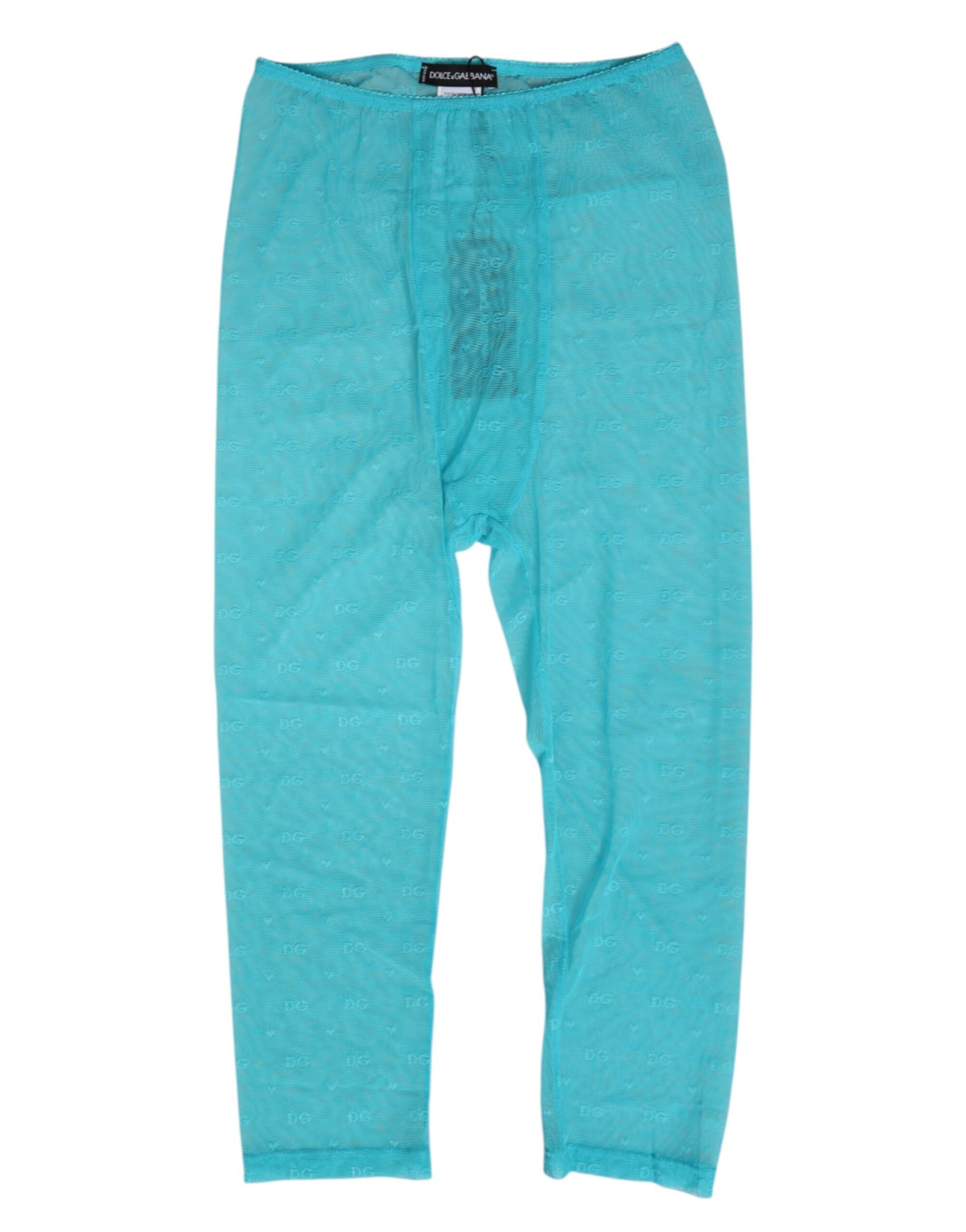 Dolce & Gabbana Hellblaue Logo-Spitze Enge Midi-Hose Unterwäsche