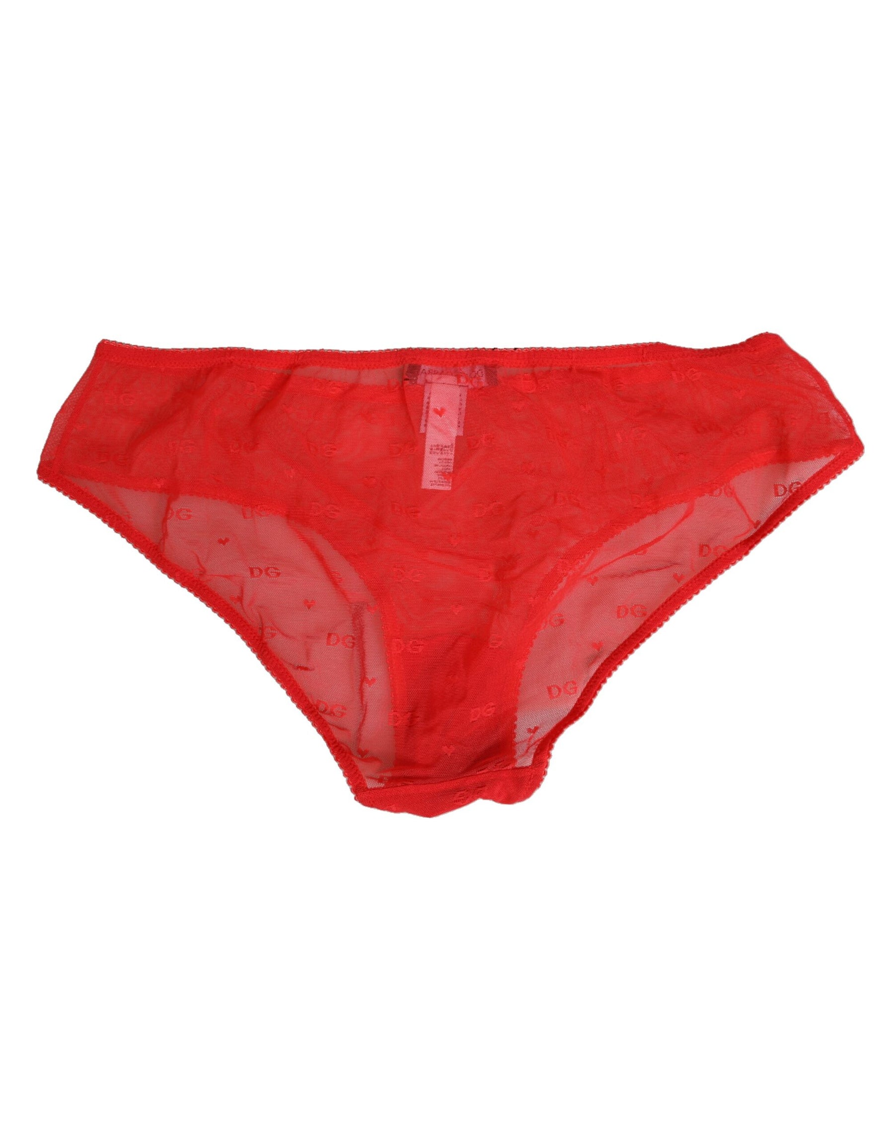 Dolce & Gabbana Rotes Nylon durchsichtiges Mesh Spitze Slip Unterwäsche