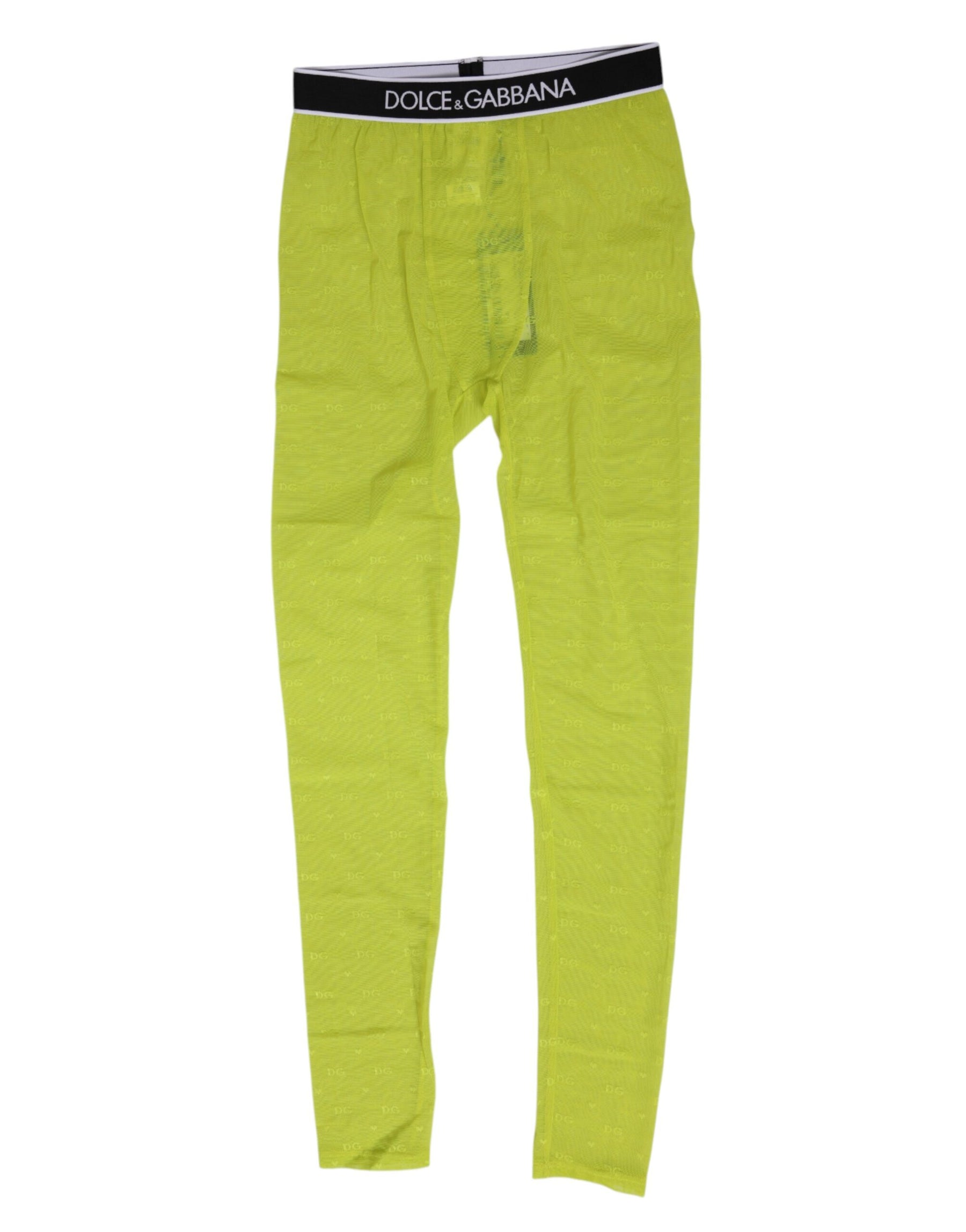 Dolce & Gabbana Neon Grün Nylon Logo Spitze Leggings Hosen Unterwäsche