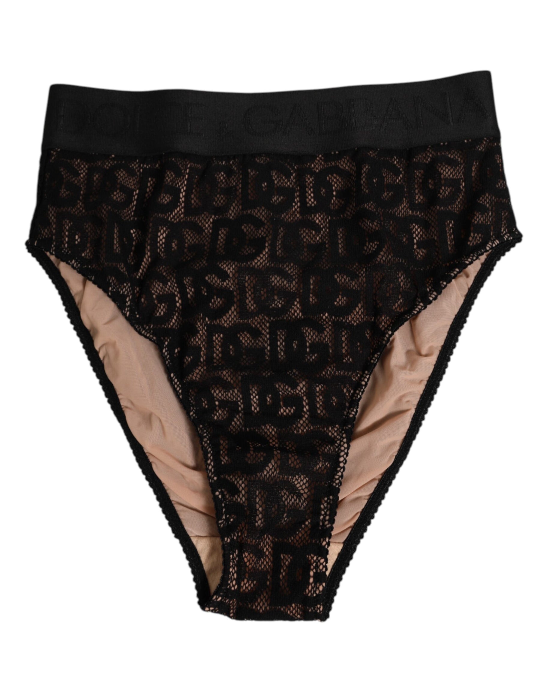 Dolce & Gabbana Schwarzer DG Logo Lace High Brief Slip Unterwäsche