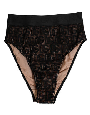 Dolce & Gabbana Schwarzer DG Logo Lace High Brief Slip Unterwäsche