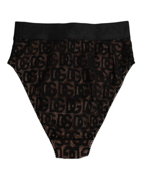 Dolce & Gabbana Schwarzer DG Logo Lace High Brief Slip Unterwäsche