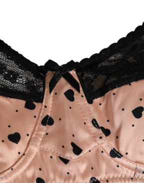 Dolce & Gabbana Beige Seide Herz Druck Soft Cup BH Unterwäsche