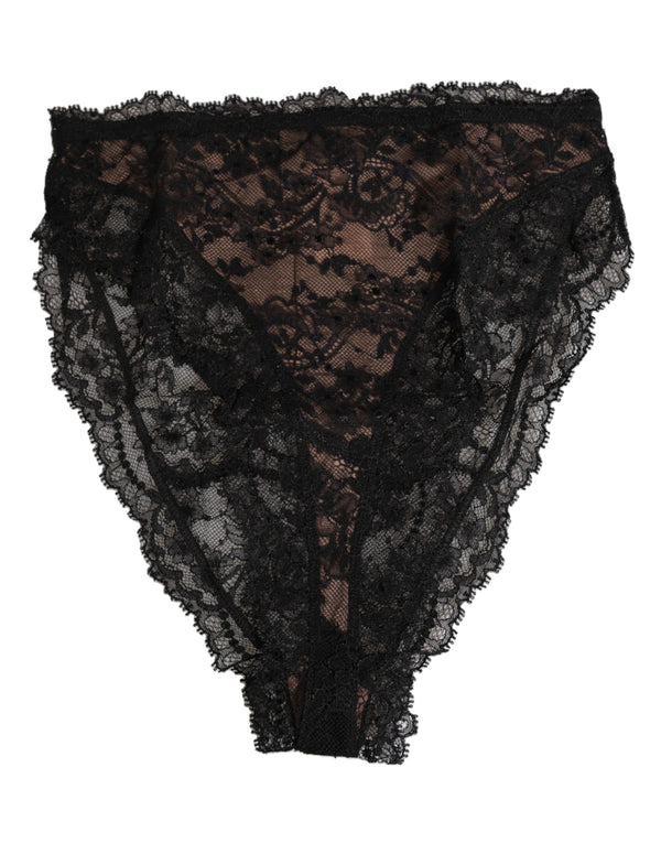 Dolce & Gabbana Schwarze florale Spitze Mesh High Brief Slip Unterwäsche