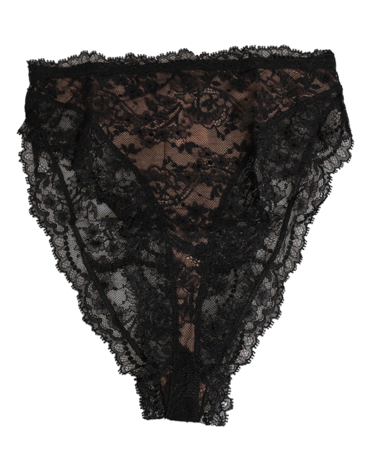 Dolce & Gabbana Schwarze florale Spitze Mesh High Brief Slip Unterwäsche