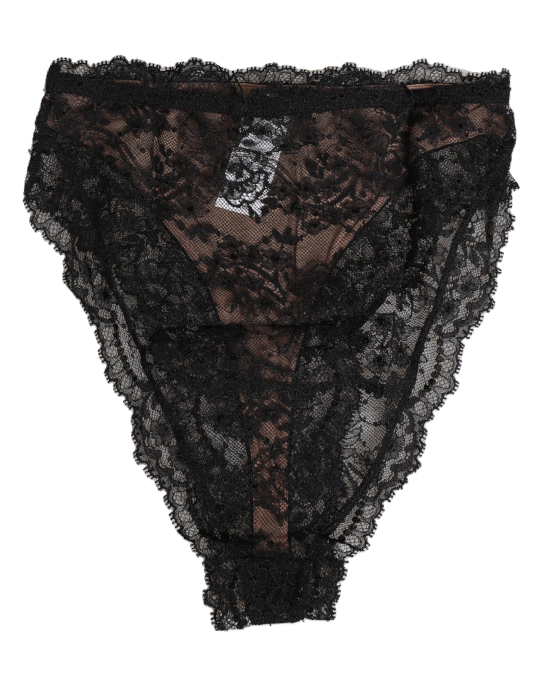 Dolce & Gabbana Schwarze florale Spitze Mesh High Brief Slip Unterwäsche