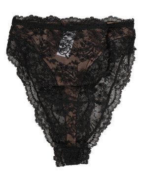 Dolce & Gabbana Schwarze florale Spitze Mesh High Brief Slip Unterwäsche