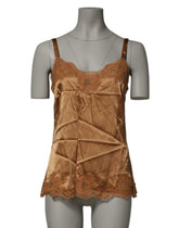 Dolce & Gabbana Brown Floral Lace Tank Lingerie Nachtwäsche Unterwäsche